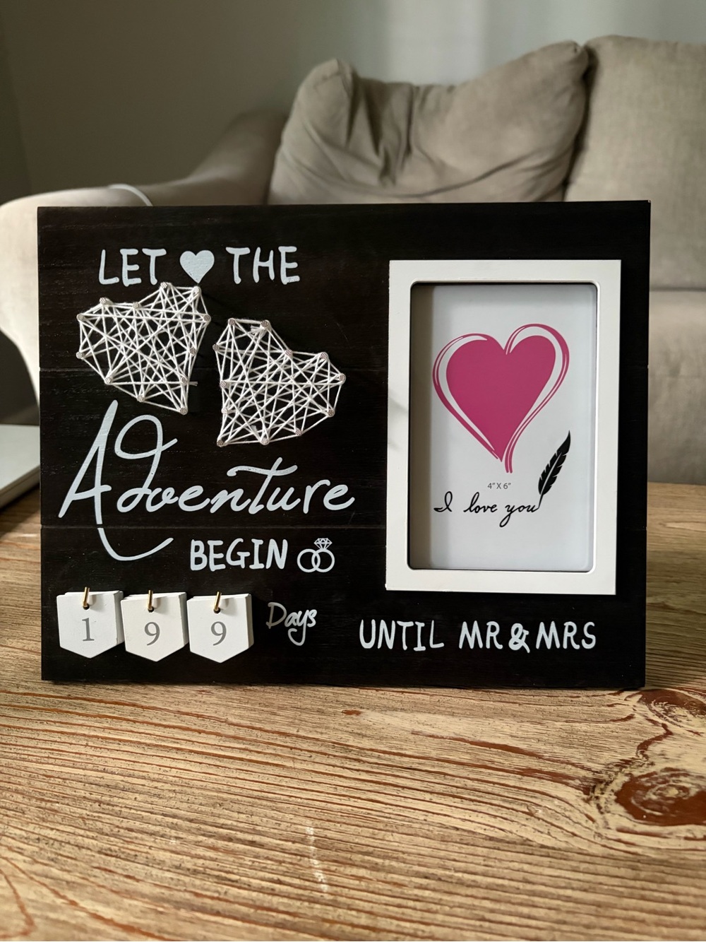 Wedding Countdown Frame - Black and White with Pink Accent